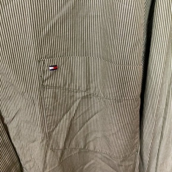 Green Stripped TOMMY HILFIGER Mens Stripped Dress Shirt XXL - Picture 4 of 4